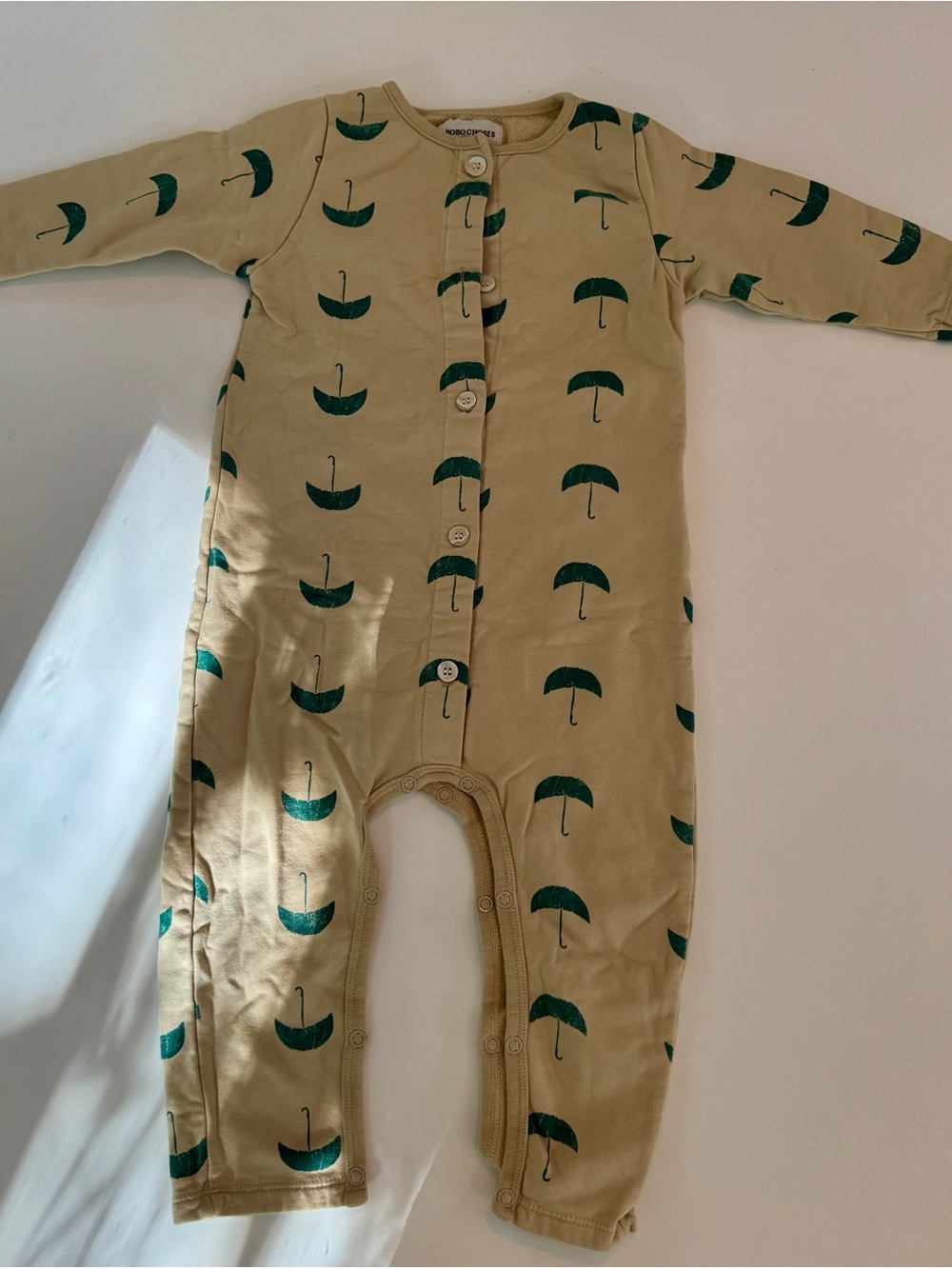 Bobo Choses Beige One-Piece with Teal Umbrella Print